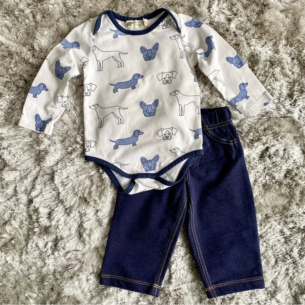 Monica & Andy Organic Puppy Bodysuit & Carter’s Knit Pants NWOT Size 9-12 Months